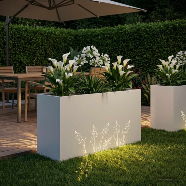 vidaXL Záhradný kvetináč Biela 100 x 30 x 49 cm Studený valcovaný oceľ – Obrázok 3