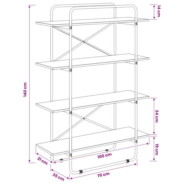vidaXL Regál na knihy 4 úrovní 100 x 35 x 140 cm PB Dubové drevo – Obrázok 7