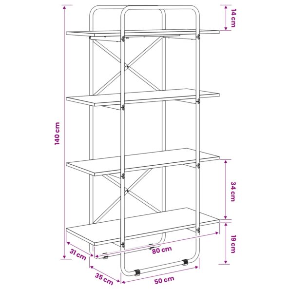 vidaXL Regál na knihy 4 úrovní 80 x 35 x 140 cm PB Dubové drevo – Obrázok 7