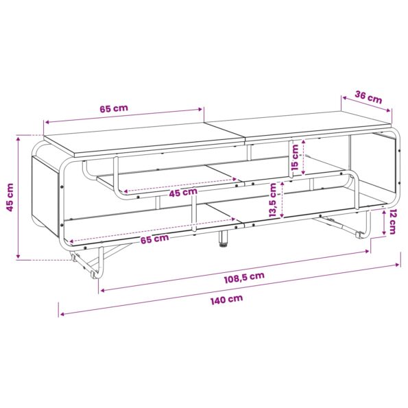 vidaXL TV stolík 140 x 36 x 45 cm Dymový dub Kompozitné drevo – Obrázok 6