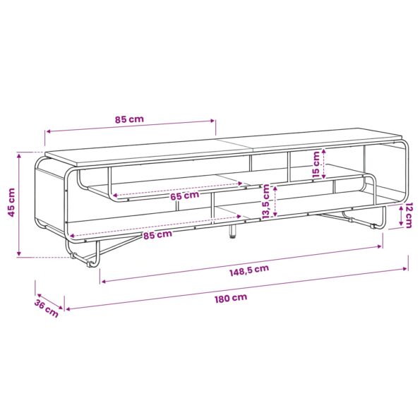 vidaXL TV stolík 180 x 36 x 45 cm Dymový dub Kompozitné drevo – Obrázok 7