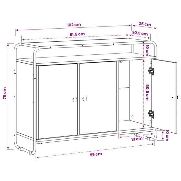 vidaXL Komoda Čierny dub 102 x 35 x 75 cm Spracované drevo – Obrázok 10