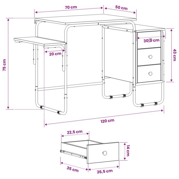 vidaXL Stôl s úložným priestorom Dymový dub 120 x 50 x 75 cm – Obrázok 9
