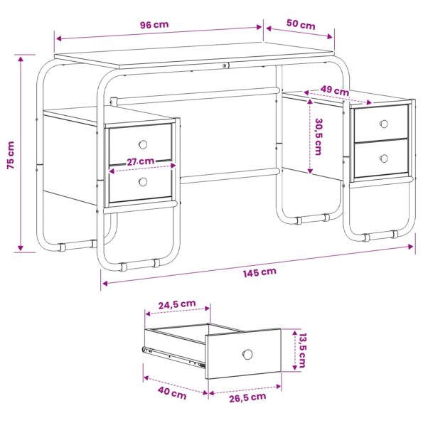 vidaXL Stôl s úložným priestorom Dymový dub 145 x 50 x 75 cm – Obrázok 9