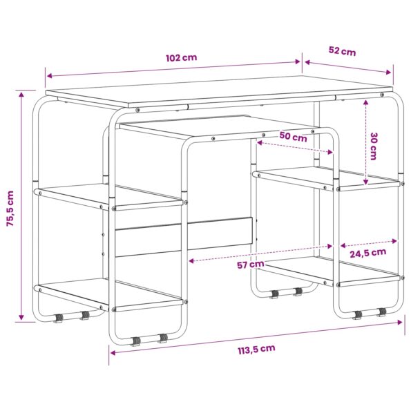 vidaXL Stôl s úložným priestorom Dub sonoma 113,5 x 52 x 75,5 cm – Obrázok 7