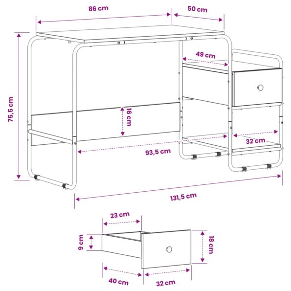 vidaXL Stôl s úložným priestorom Dub sonoma 131.5 x 50 x 75.5 cm – Obrázok 10