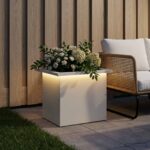 vidaXL Záhradný kvetináč s LED Biela 30 x 40 x 30 cm Oceľ – Obrázok 3