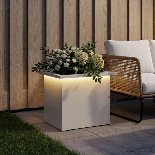 vidaXL Záhradný kvetináč s LED Biela 30 x 40 x 30 cm Oceľ – Obrázok 3