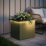 vidaXL Záhradný kvetináč s LED Olivovo zelená 30 x 40 x 30 cm Oceľ