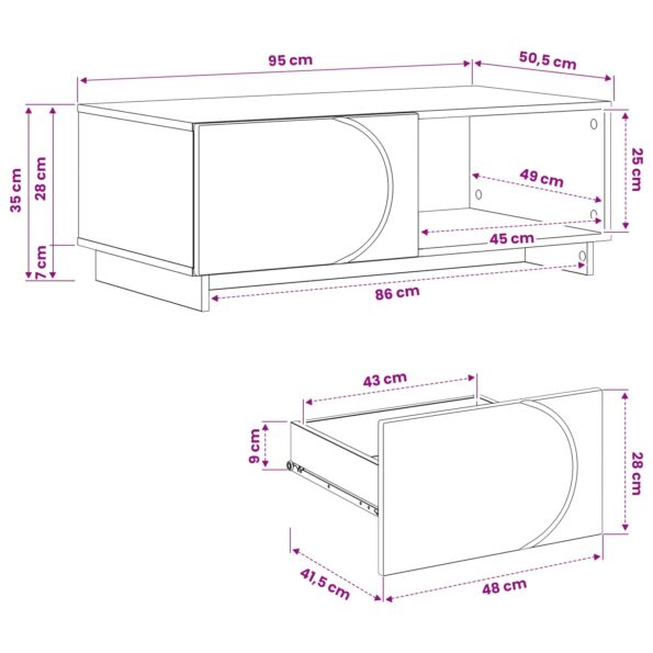 vidaXL Konferenčný stolík Dub artisan 95 x 50,5 x 35 cm – Obrázok 10