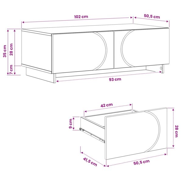 vidaXL Konferenčný stolík Dymový dub 102 x 50,5 x 35 cm – Obrázok 9