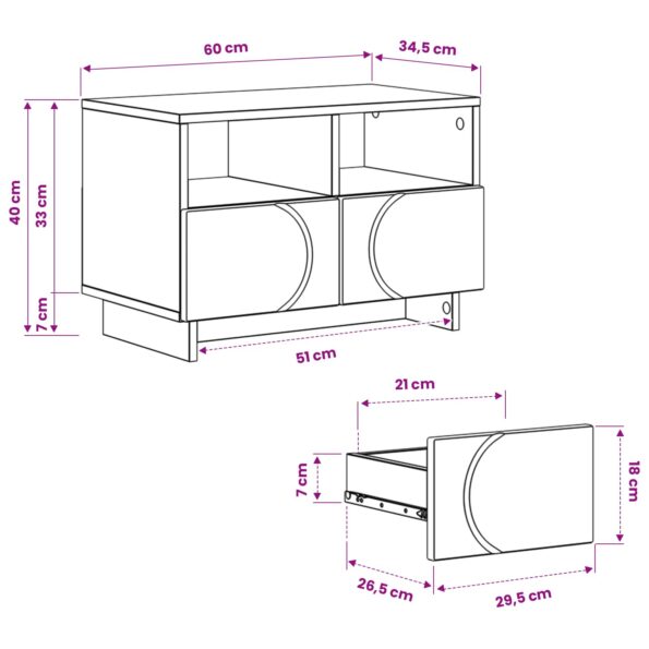 vidaXL TV stolík 60 x 34,5 x 40 cm Biela Kompozitné drevo – Obrázok 9