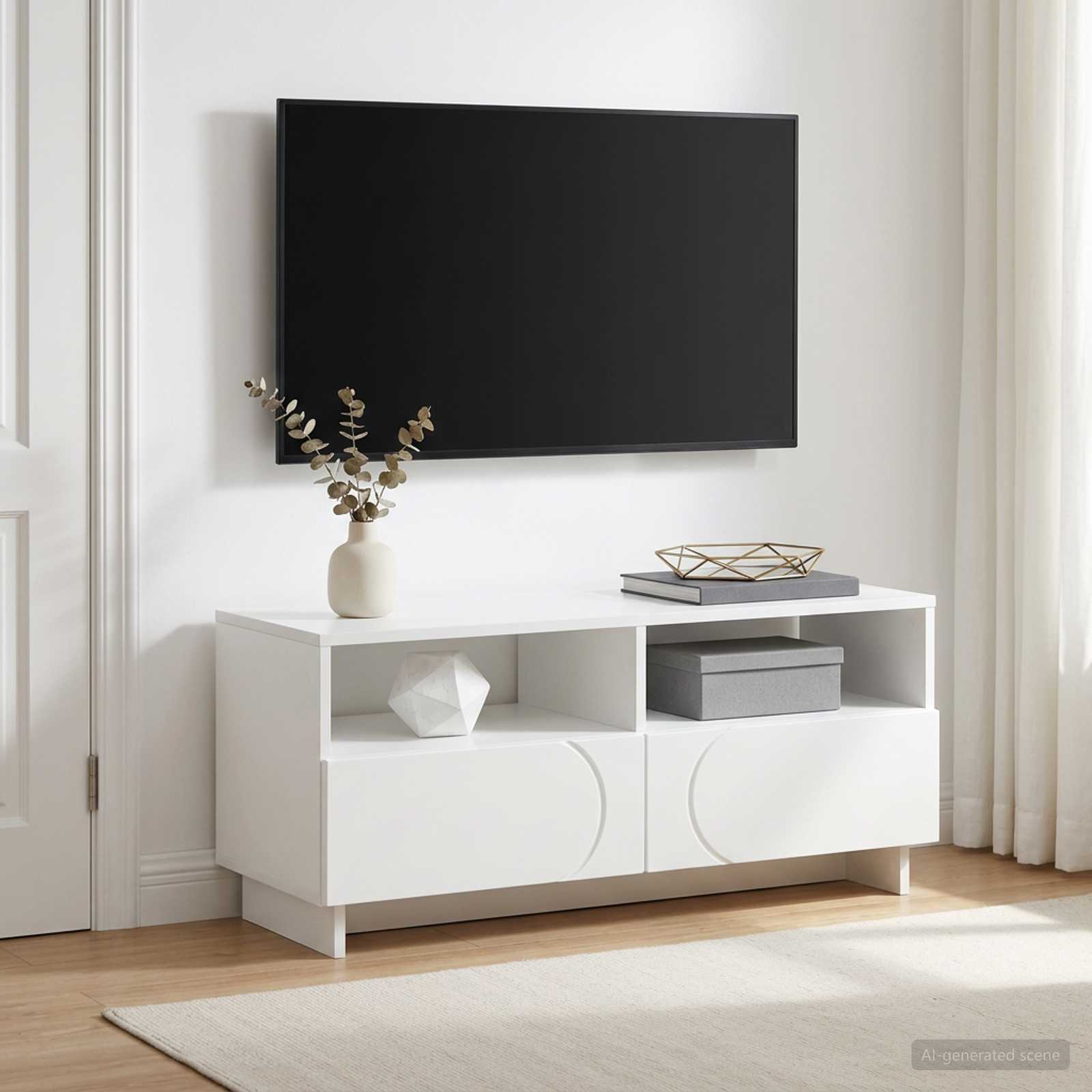 8011468_1.jpg vidaXL TV stolík 90 x 34.5 x 40 cm Biela Kompozitné drevo – Obrázok 1