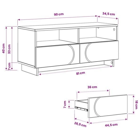 vidaXL TV stolík 90 x 34.5 x 40 cm Dymový dub Kompozitné drevo – Obrázok 9