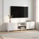 vidaXL TV stolík 140 x 34.5 x 40 cm Biela s vysokým leskom