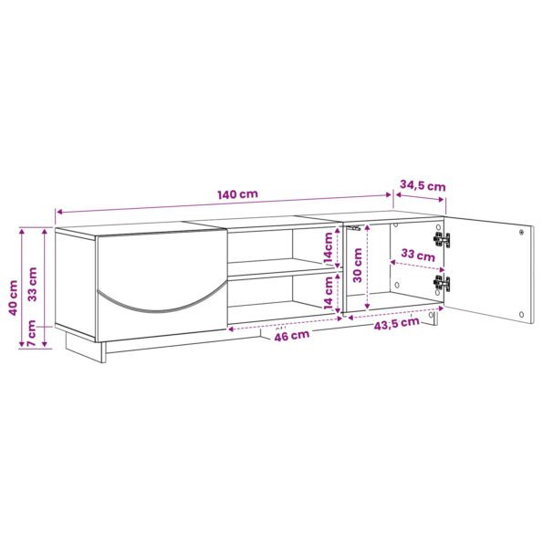 vidaXL TV stolík 140 x 34.5 x 40 cm Biela s vysokým leskom – Obrázok 9