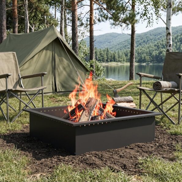 vidaXL Krúžok na ohnisko Čierna 90 x 90 x 25 cm Oceľ – Obrázok 7
