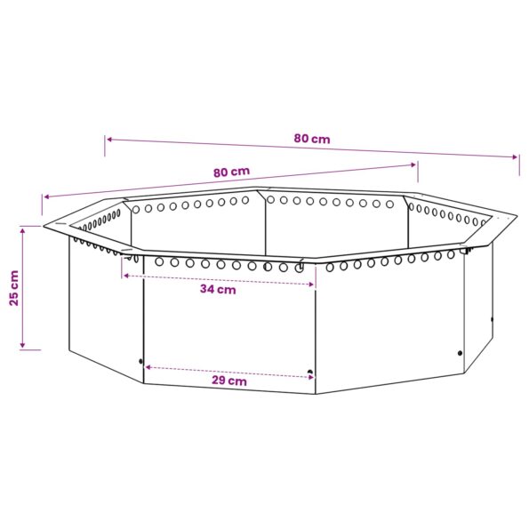 vidaXL Krúžok na ohnisko Čierna 80 x 80 x 25 cm Oceľ – Obrázok 6