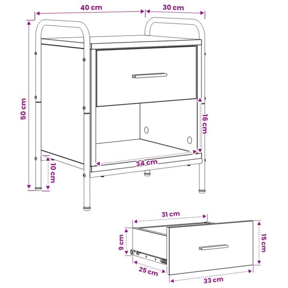 vidaXL Nočný stolík Dymový dub 40 x 30 x 50 cm Kompozitné drevo – Obrázok 9