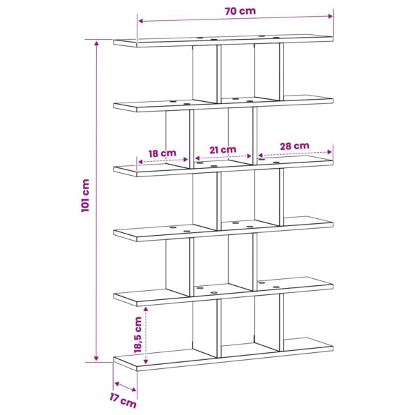 vidaXL Nástenná polica Dub artisan 70 x 17 x 101 cm Kompozitné drevo – Obrázok 5