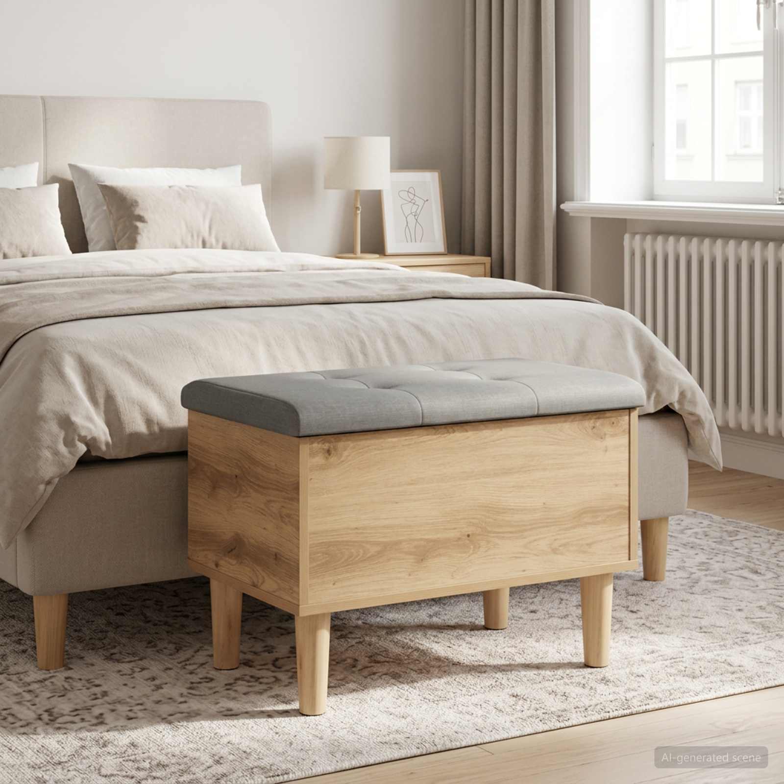 8017734_1.jpg vidaXL Úložná lavička s vankúšom Dub artisan 62 x 42 x 46 cm – Obrázok 1