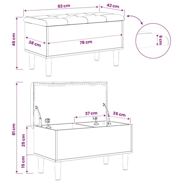 vidaXL Úložná lavička s vankúšom Dub artisan 82 x 42 x 46 cm – Obrázok 5