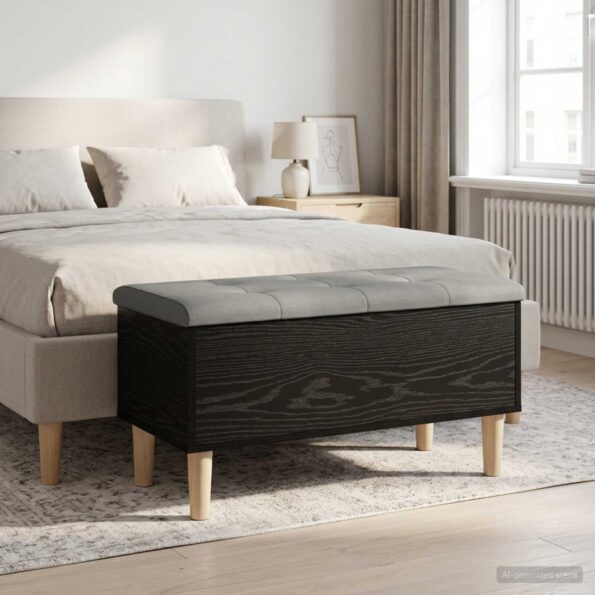 vidaXL Úložná lavička s vankúšom Čierny dub 82 x 42 x 46 cm – Obrázok 6