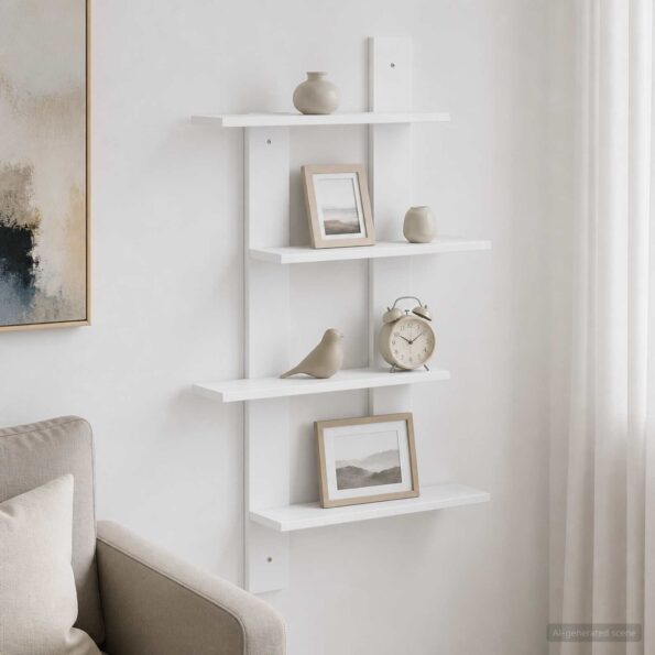 vidaXL Stenná polica Biela 61 x 13,5 x 105 cm Kompozitné drevo – Obrázok 7