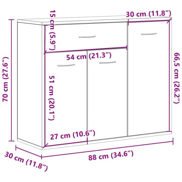 vidaXL Komoda, čierny dub, 88x30x70 cm, imitácia dreva – Obrázok 12