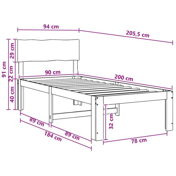 vidaXL Jednolôžkový rám postele s čelom ROSTOCK Biela 90 x 200 cm – Obrázok 10