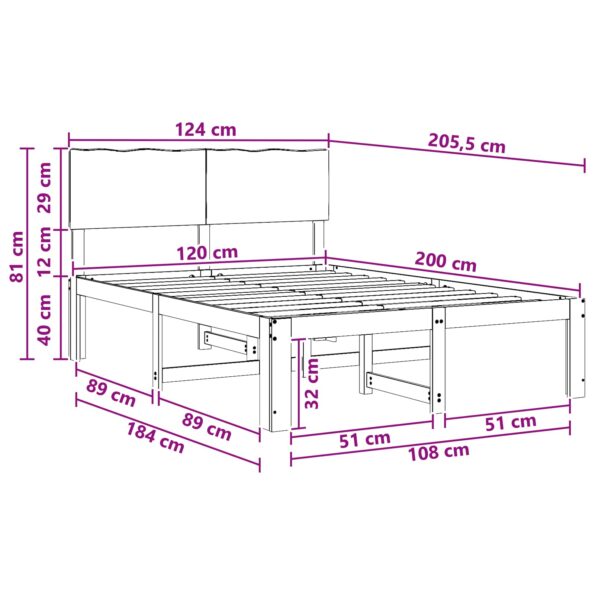 vidaXL Posteľový rám s čelom dvojlôžkový ROSTOCK Biela 120 x 200 cm – Obrázok 10