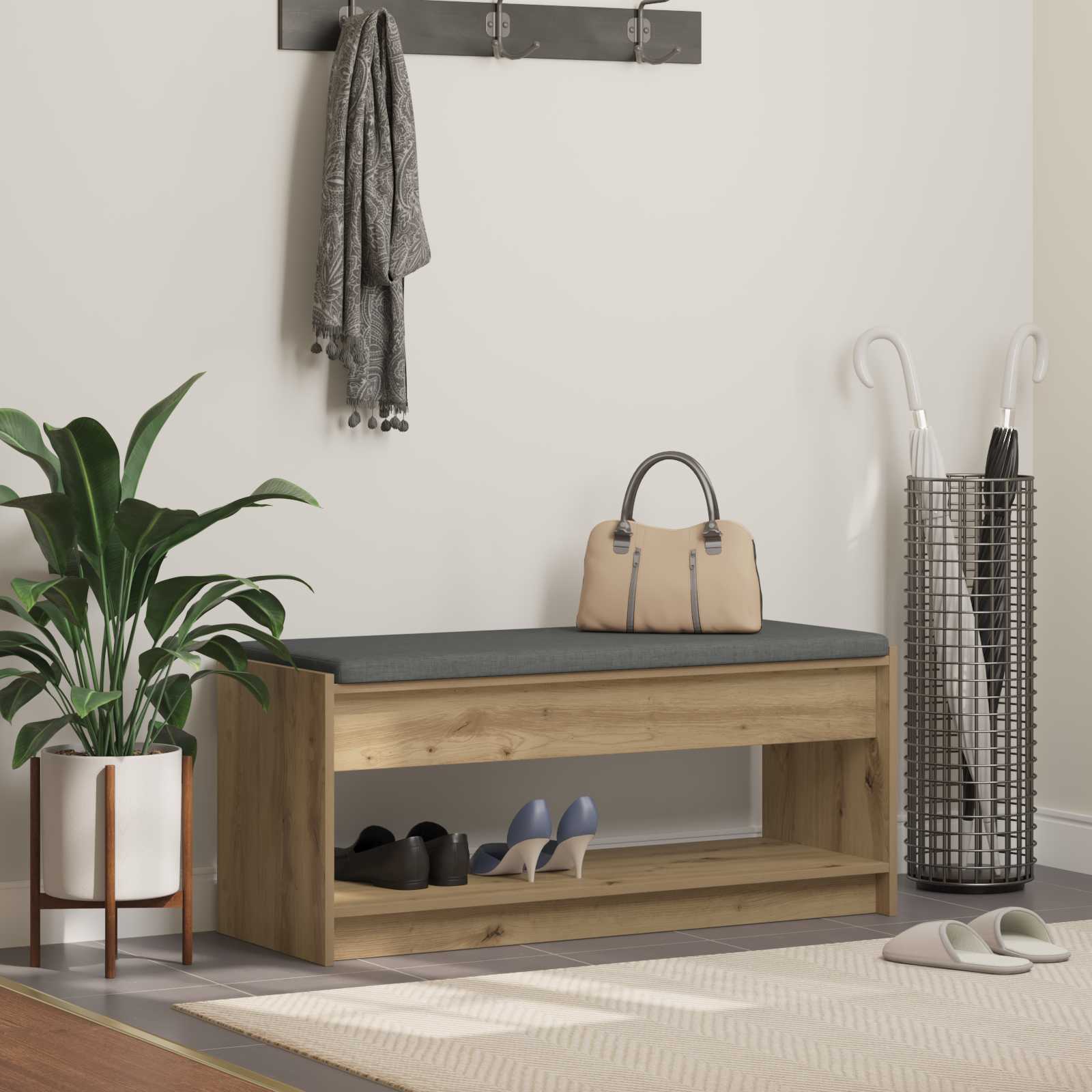 906209_1.jpg vidaXL Lavica na topánky s vankúšom Dub artisan 103 x 38 x 45 cm – Obrázok 1