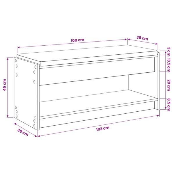 vidaXL Lavica na topánky s vankúšom Dub artisan 103 x 38 x 45 cm – Obrázok 9
