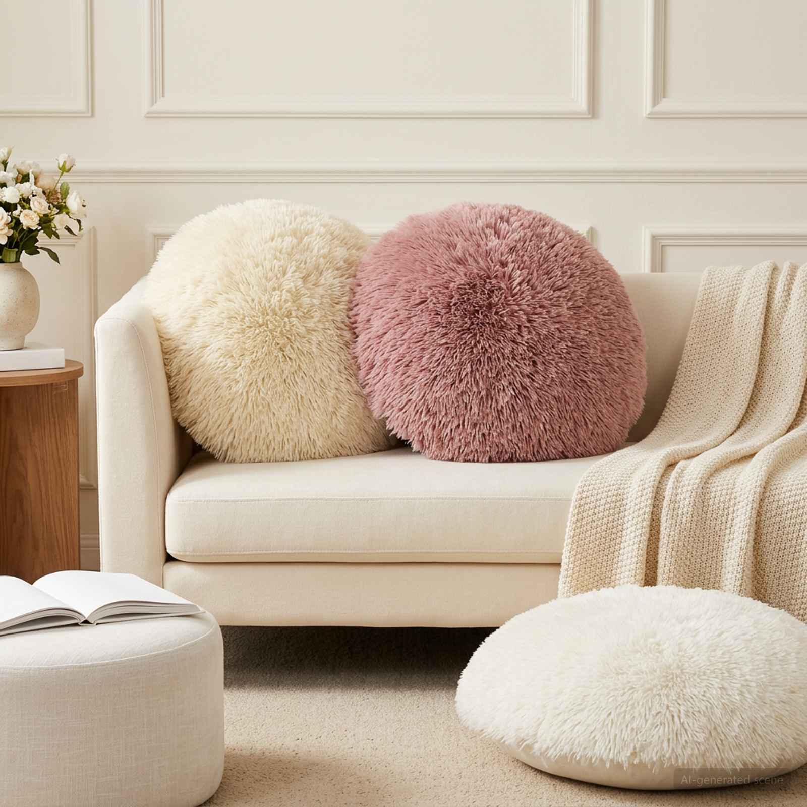922736_1.jpg vidaXL Poťah na podložku 6 pcs HEERLEN Krémová Ø 50 cm PV fleece – Obrázok 1