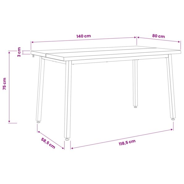 vidaXL 140 x 80 x 75 cm Pevné akáciové drevo Prírodná a biela – Obrázok 11