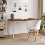 vidaXL 140 x 80 x 75 cm Pevné akáciové drevo Prírodná a biela – Obrázok 3