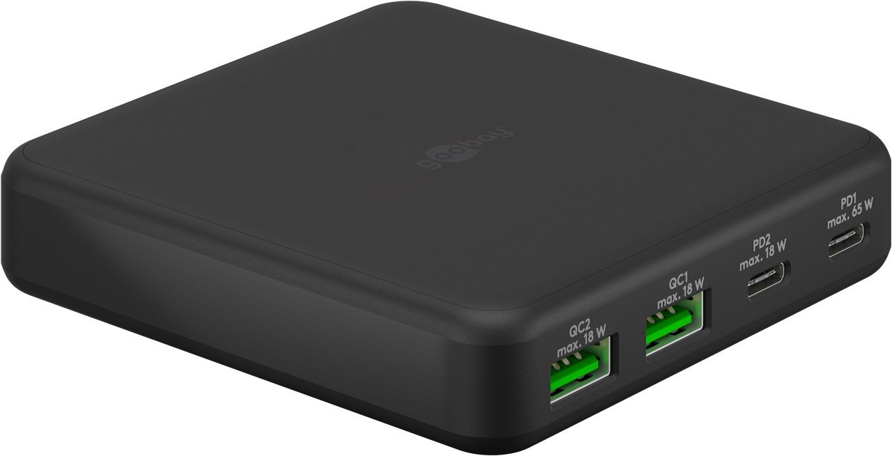 Adapter-USB-C™-PD-GaN-65-W-2x-USB-C-Power-Delivery-a-2x-USB-A-Quick-Charge-3.0 Adaptér USB-C™ PD GaN (65 W) 2x USB-C (Power Delivery) a 2x USB-A (Quick Charge 3.0) – Obrázok 1