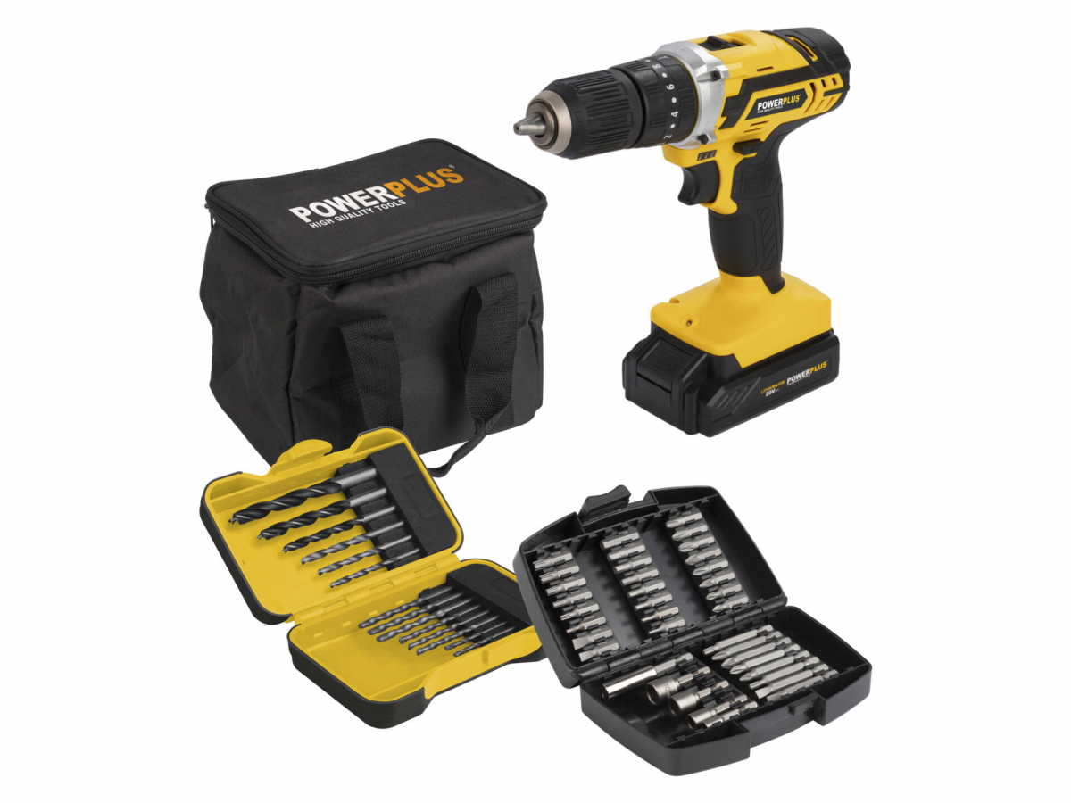 Aku-vrtacka-Powerplus-POWX00840-s-priklepom-53-ks-prislusenstva Aku vŕtačka Powerplus POWX00840 s príklepom + 53 ks príslušenstva – Obrázok 1