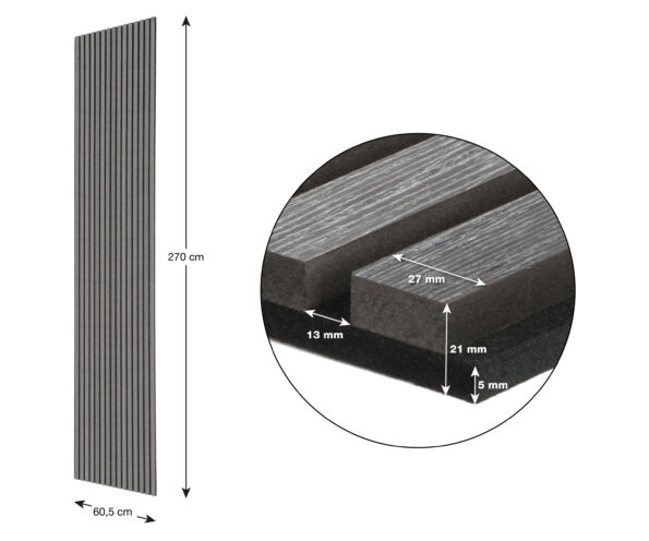 Akustický panel G21 270x60,5x2,1 cm, tmavo šedý dub – Obrázok 9
