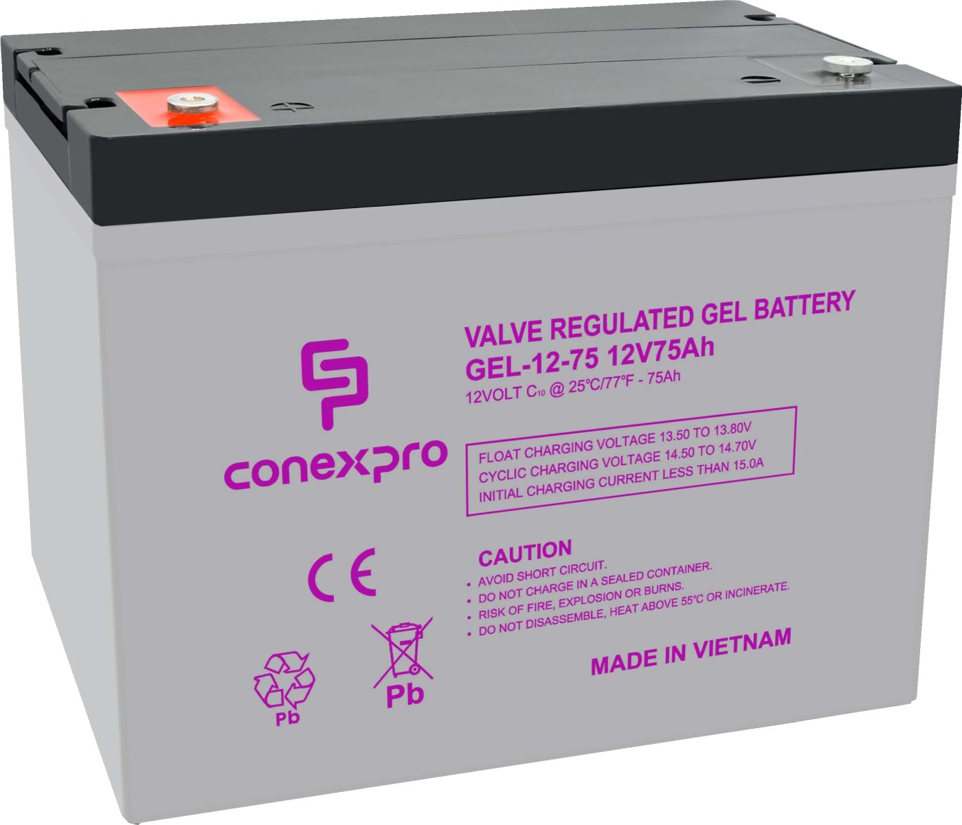 Bateria-Conexpro-GEL-12-75-GEL-12V75Ah-T14-M6-Deep-Cycle Batéria Conexpro GEL-12-75 GEL, 12V/75Ah, T14-M6, Deep Cycle – Obrázok 1