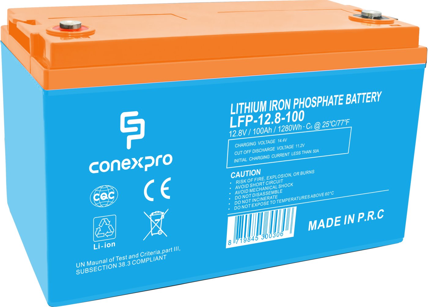Bateria-Conexpro-LFP-12.8-100-LiFePO4-12V100Ah-M8-Bluetooth Batéria Conexpro LFP-12.8-100 LiFePO4, 12V/100Ah, M8, Bluetooth – Obrázok 1