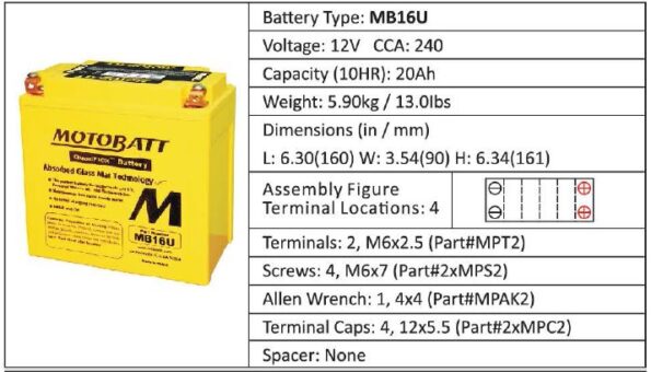 Batéria Motobatt MB16U 20Ah, 12V, 4 vývody – Obrázok 11