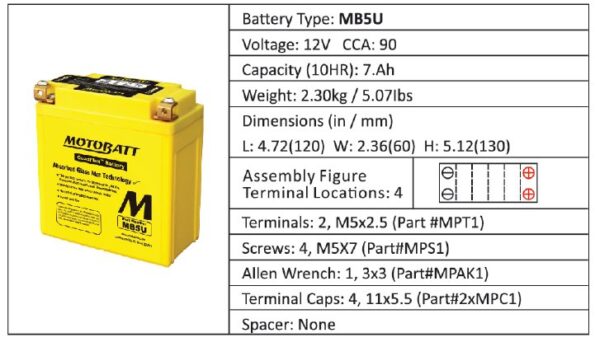 Batéria Motobatt MB5U 7Ah, 12V, 2 vývody – Obrázok 12