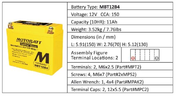 Batéria Motobatt MBT12B4 11Ah, 12V, 2 vývody – Obrázok 11