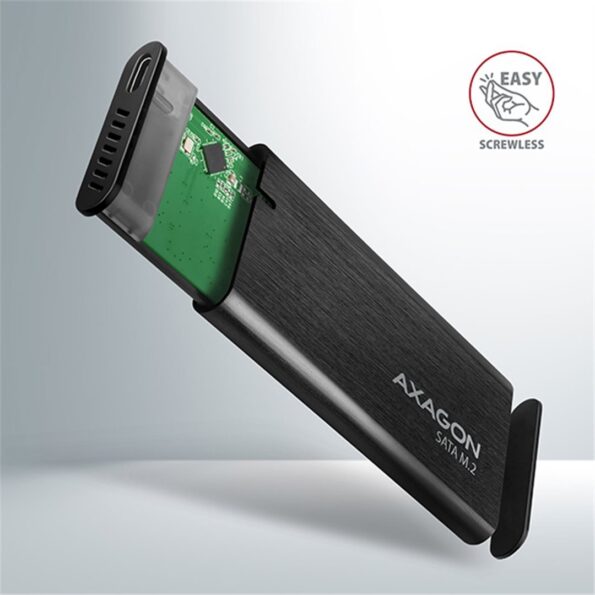 Externý box AXAGON EEM2-SBC , USB-C 3.2 Gen 2 - M.2 SATA SSD kovový RAW box, bezšroubkový – Obrázok 2