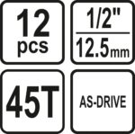 Gola súprava Sthor 1/2" 12ks TO-58633 – Obrázok 2