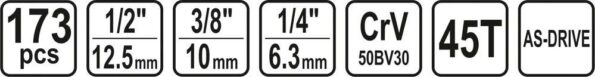 Gola súprava Sthor 1/2", 3/8", 1/4" 173ks TO-58688 – Obrázok 4