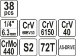 Gola súprava Yato 1/4" 38 ks XS YT-14471 – Obrázok 6