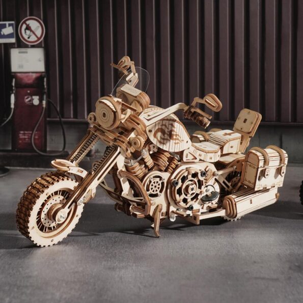 Hračka Robotime 3D drevené mechanické puzzle Motorka (cruiser) – Obrázok 4