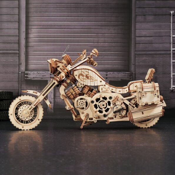 Hračka Robotime 3D drevené mechanické puzzle Motorka (cruiser) – Obrázok 5